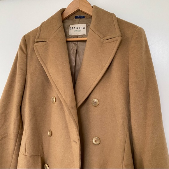 NWOT MaxMara Max&Co. Wool and Cashmere Double Breasted Coat in Camel - Picture 4 of 14